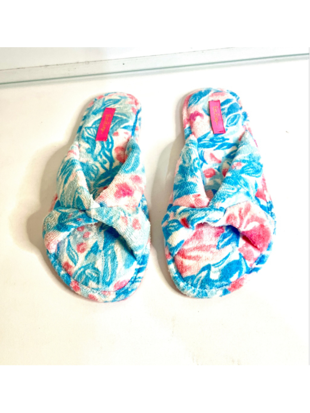 NWBO Lilly Pulitzer Bondi Blue My Little Peony slippers women size 7/8
